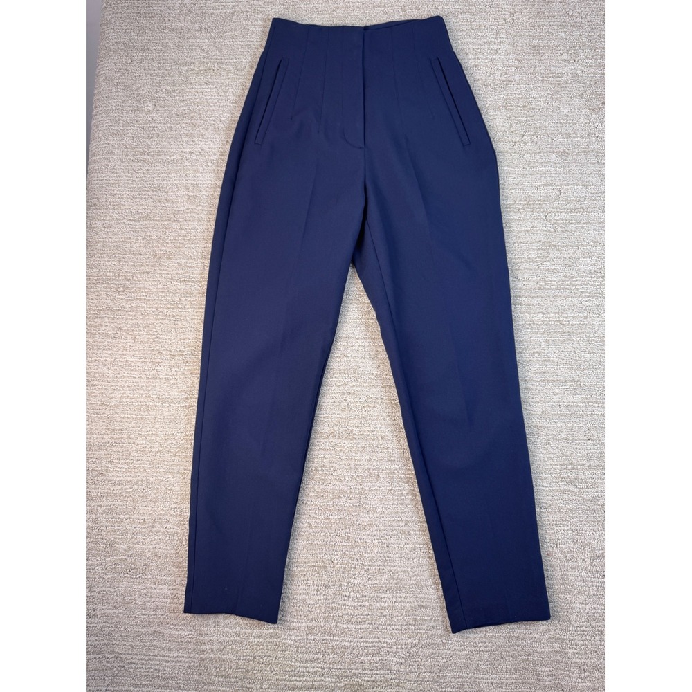 Zara Womens High Waisted Slim Trousers Navy Blue Stretch Dress Pants Size XS